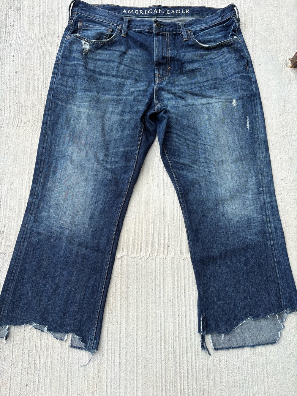 American Eagle Outfitters Dark Blue Distressed Bootcut Jeans